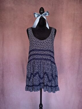 American Rag Blue Floral Crochet Trim Ruffle Hem Mini Dress